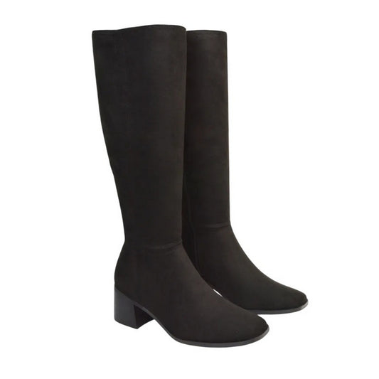 Jet Black - Front - XY London Womens-Ladies Ruby Square Toe Side Zip Low Heel Knee-High Boots