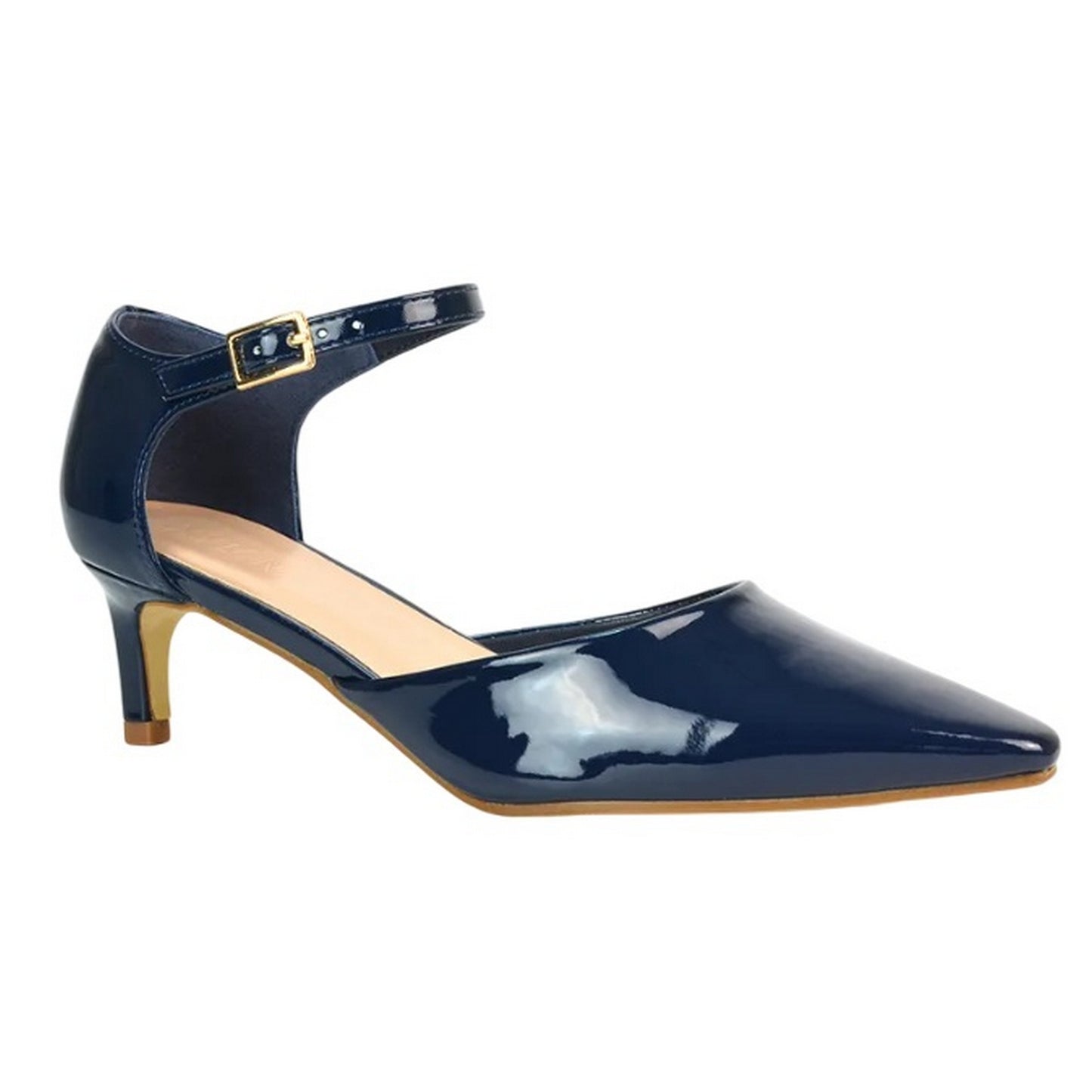 Navy - Lifestyle - XY London Womens-Ladies Kacey Patent Ankle Strap Low Kitten Heel Sandals