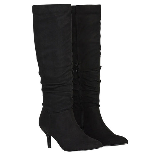 True Black - Front - XY London Womens-Ladies Sian Ruched Pointed Mid Stiletto Knee-High Boots