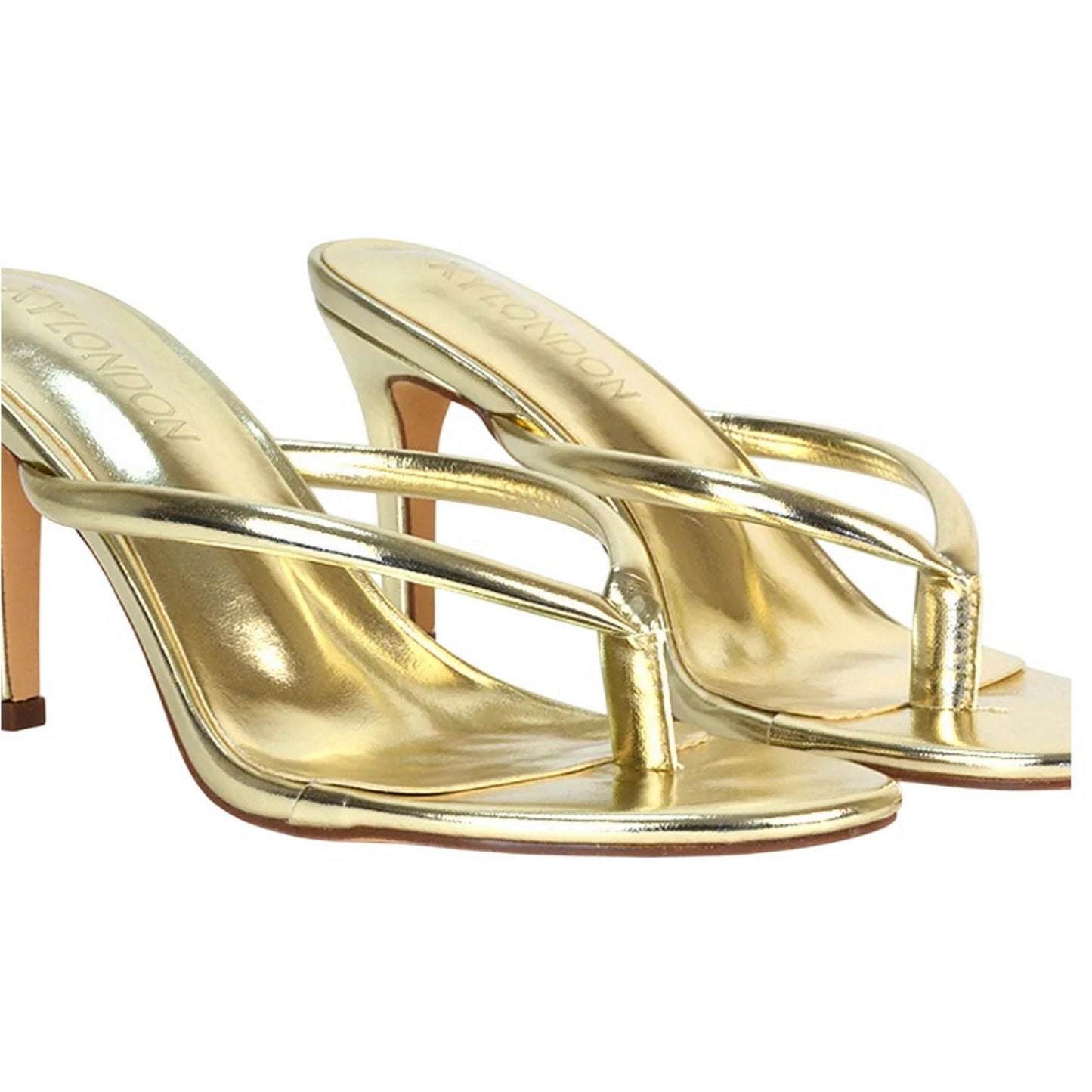 Metallic Gold - Lifestyle - XY London Womens-Ladies Celina Metallic Toe Post Slip-on Stiletto Heel Sandals