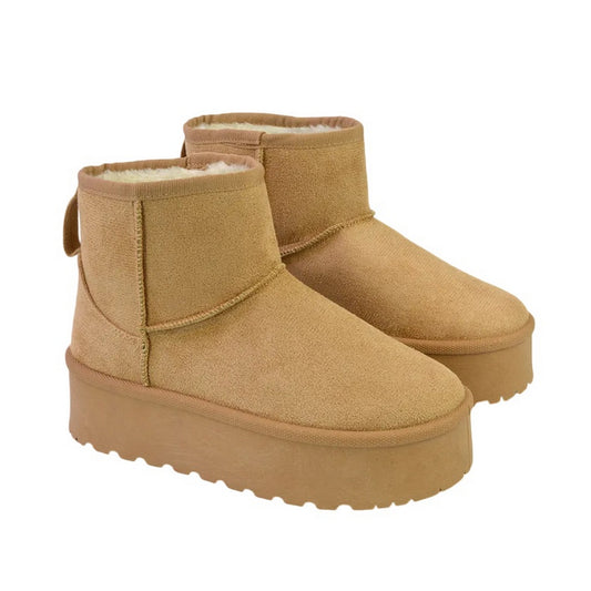 Beige - Front - XY London Womens-Ladies Evalyn Faux Fur Lined Platform Ankle Boots