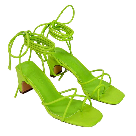 Green - Front - XY London Womens-Ladies Atlas Strappy Square Toe Lace Up Mid Block Heel Sandals