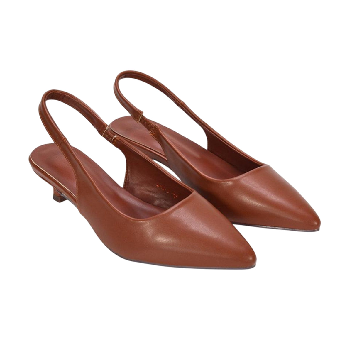Brown - Pack Shot - XY London Womens-Ladies Leila Sling Back Low Kitten Heel Court Shoes