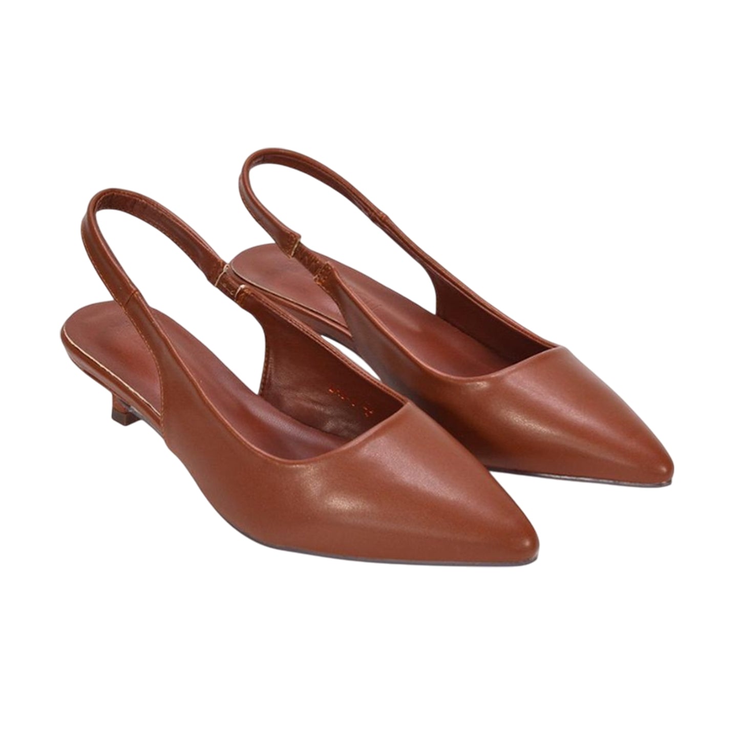 Brown - Pack Shot - XY London Womens-Ladies Leila Sling Back Low Kitten Heel Court Shoes