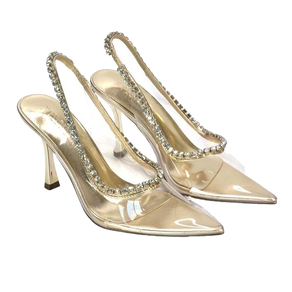 Metallic Gold - Close up - XY London Womens-Ladies Beryl Metallic High Heel Court Shoes