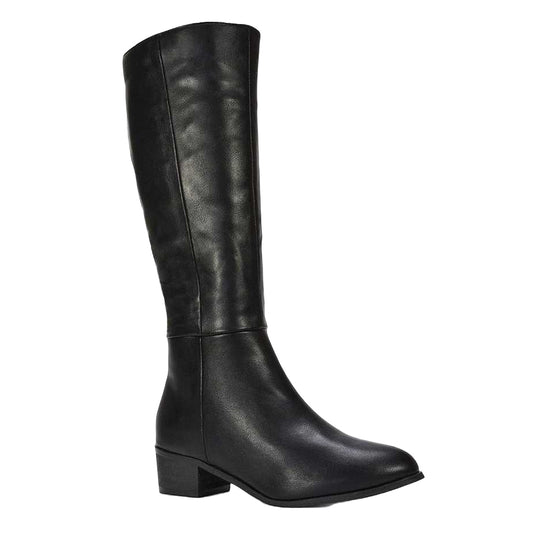Black - Front - XY London Womens-Ladies Anne Low Block Heel Knee-High Boots