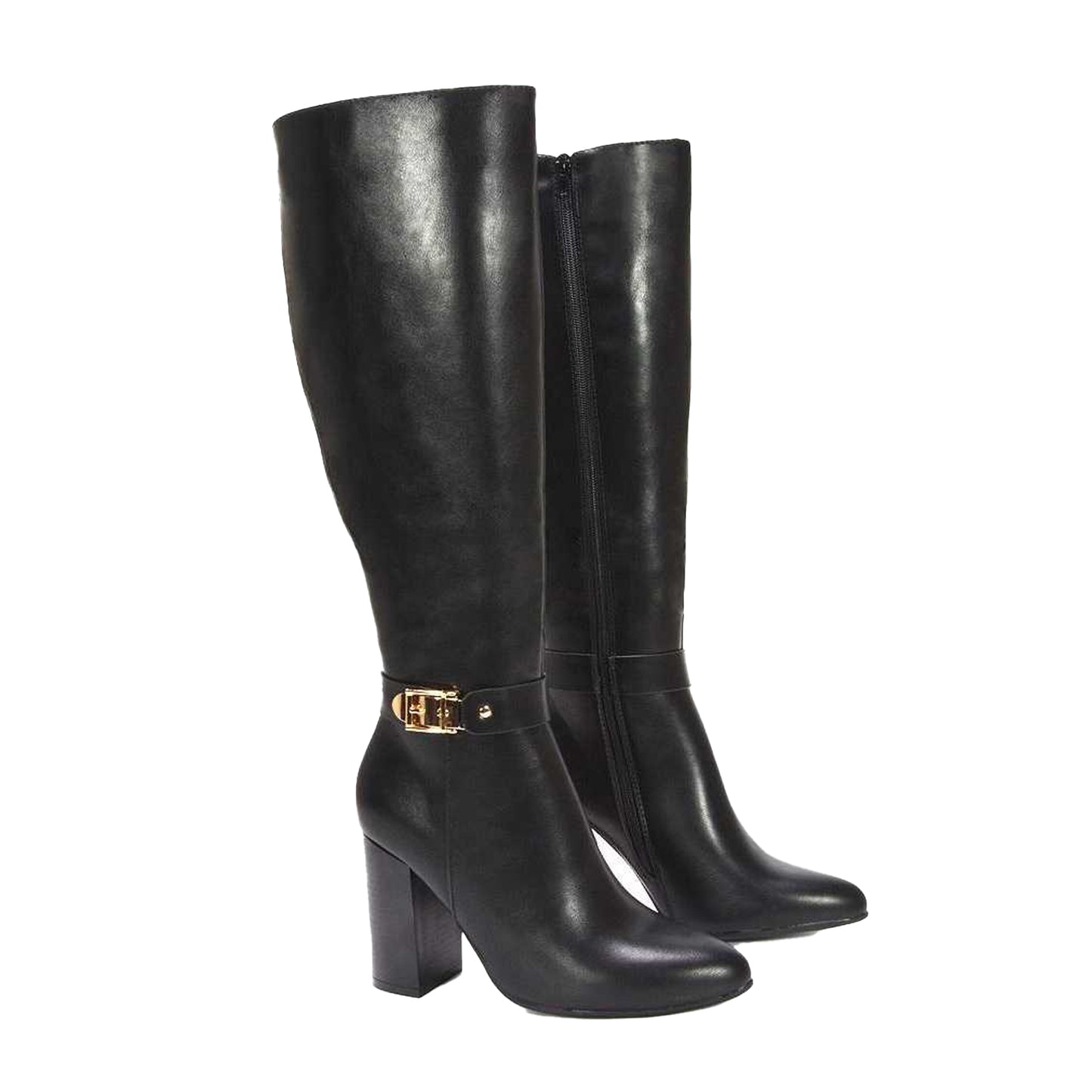 Black - Lifestyle - XY London Womens-Ladies Audrey Synthetic Leather Wide Calf Knee-High Boots