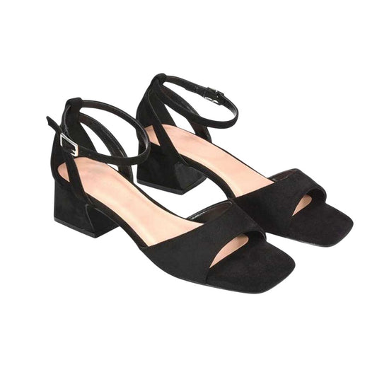 Jet Black - Front - XY London Womens-Ladies Hayley Cut Out Low Block Heel Sandals