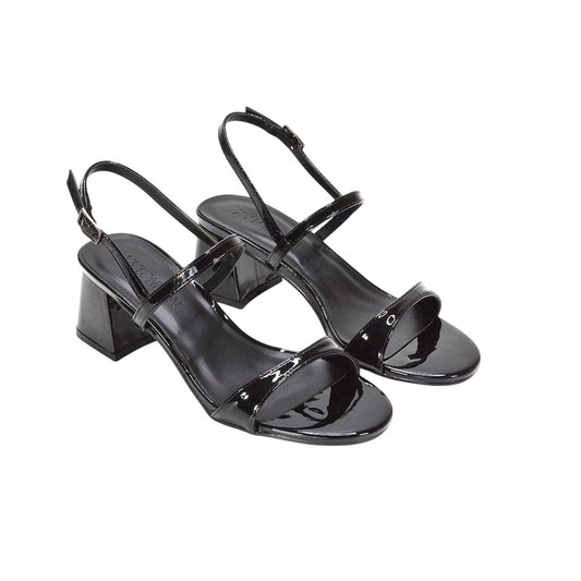 True Black - Front - XY London Womens-Ladies Izzy Patent Mid Block Heel Sandals