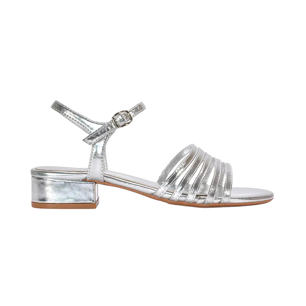 Metallic Silver - Lifestyle - XY London Womens-Ladies Katie Metallic Low Block Heel Sandals