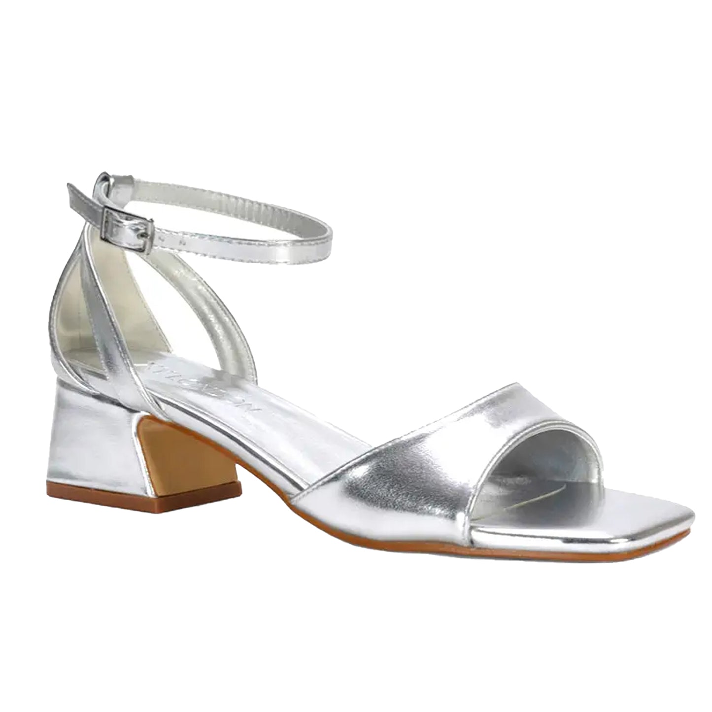 Metallic Silver - Lifestyle - XY London Womens-Ladies Hayley Cut Out Metallic Strappy Low Block Heel Sandals