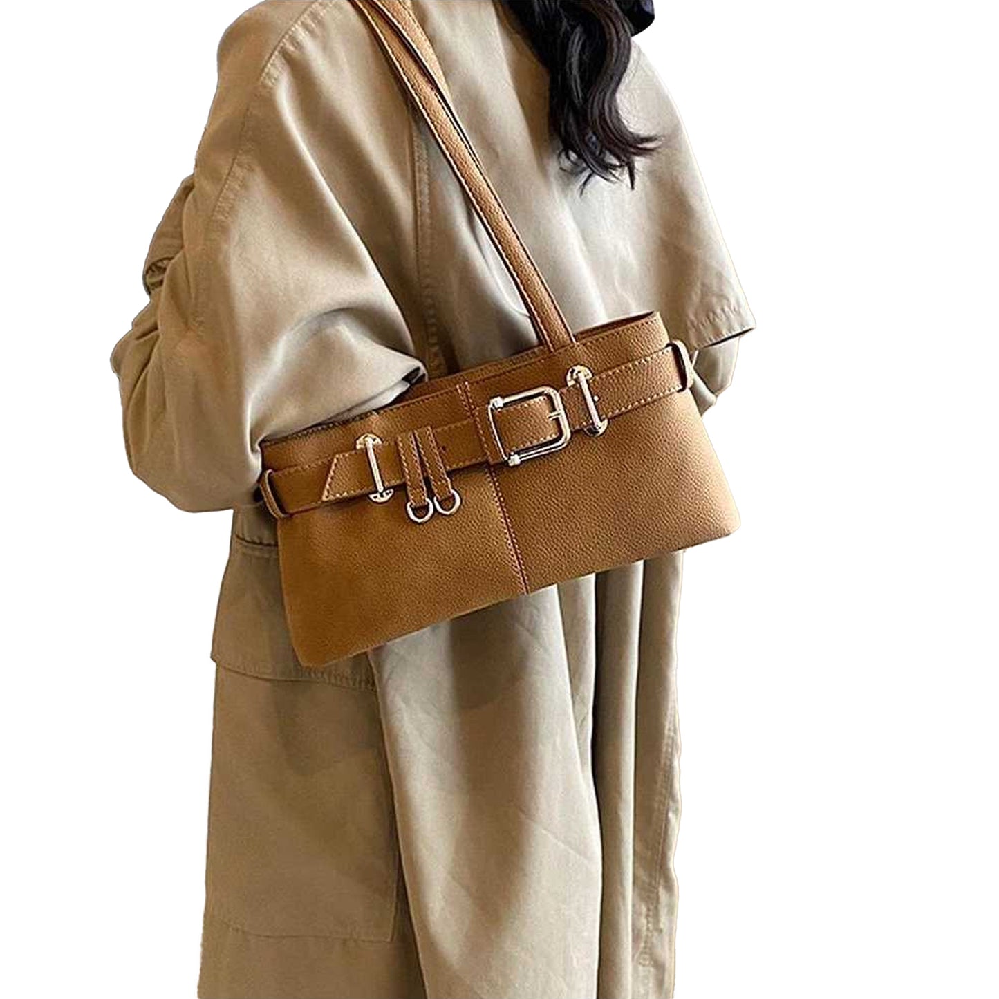 Tan - Side - XY London Womens-Ladies Josephine Belted Shoulder Bag