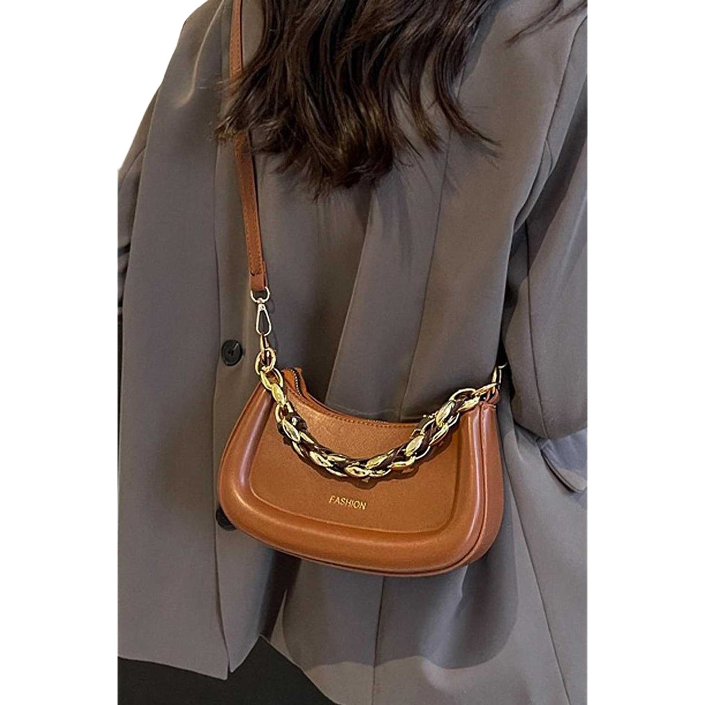 Tan - Back - XY London Womens-Ladies Helina Chain Strap Handbag