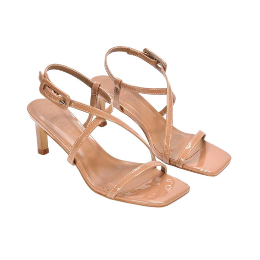 Taupe - Front - XY London Womens-Ladies Gabriella Patent Square Toe Mid Stiletto Sandals