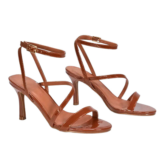 Brown - Front - XY London Womens-Ladies Sherry Patent Strappy Sandals