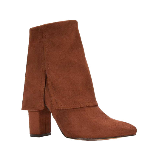 Brown - Front - XY London Womens-Ladies Ayla Folded Collar Ankle Boots
