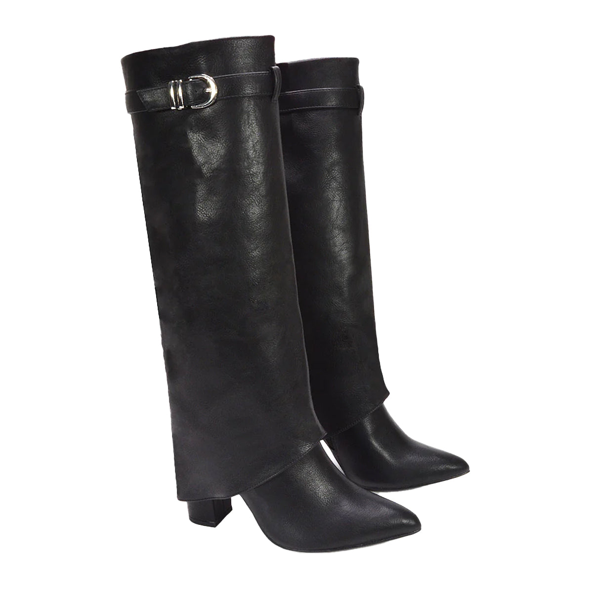 Black - Lifestyle - XY London Womens-Ladies Aaliyah Folded Collar Zipped Knee-High Boots