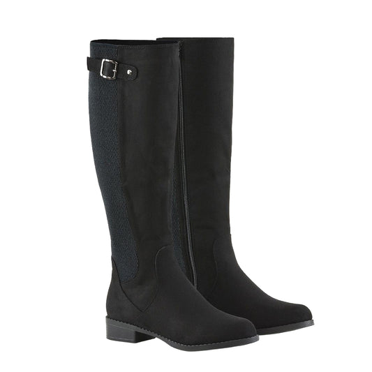 Jet Black - Front - XY London Womens-Ladies Molly Stretch Calf Knee-High Boots