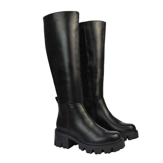 Black - Front - XY London Womens-Ladies Aubree Block Heel Knee-High Boots