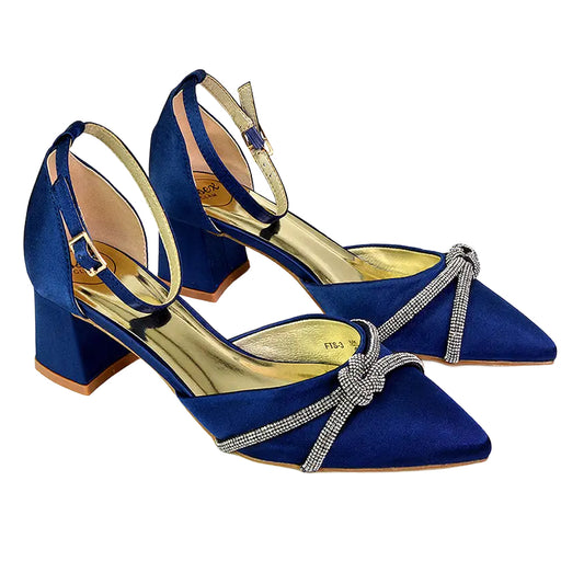 Navy - Front - XY London Womens-Ladies Sarah Diamante Ankle Strap Court Shoes