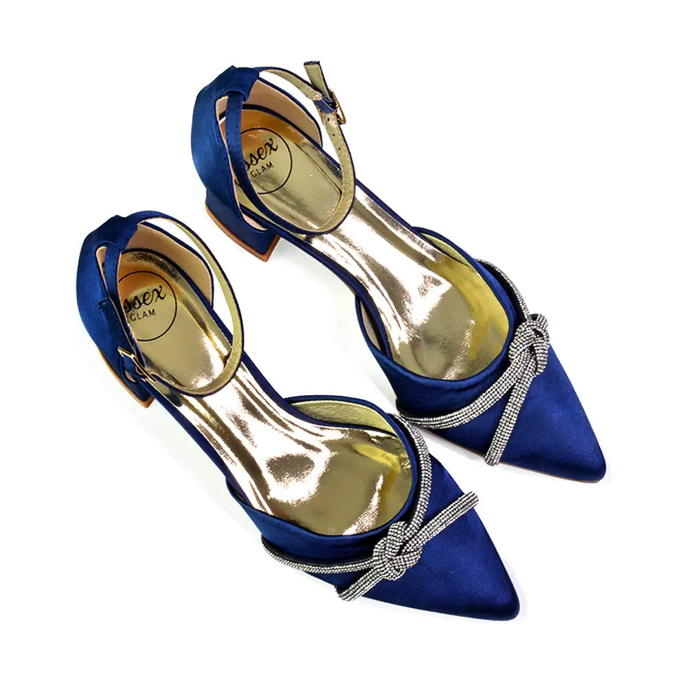 Navy - Lifestyle - XY London Womens-Ladies Sarah Diamante Ankle Strap Court Shoes
