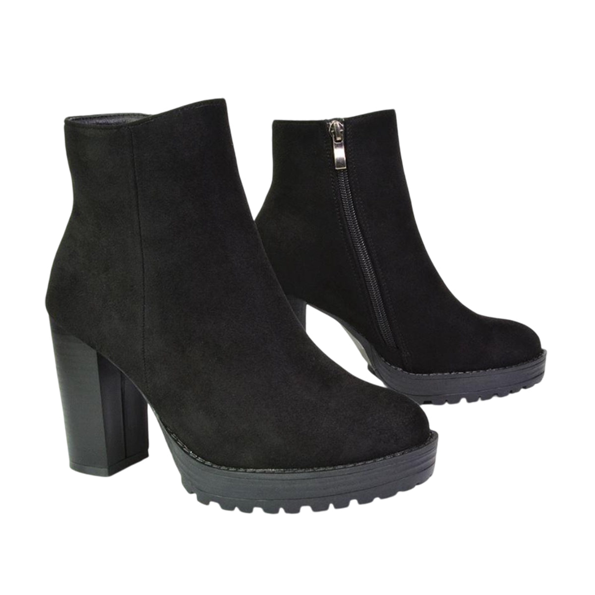 Jet Black - Side - XY London Womens-Ladies Cole Platform Heel Ankle Boots