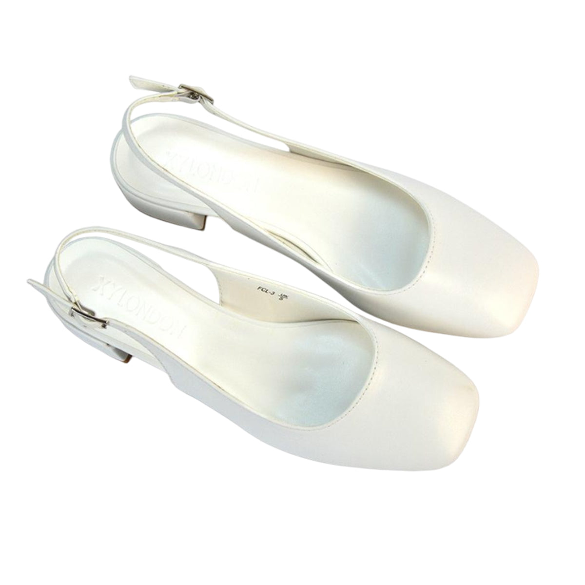 White - Lifestyle - XY London Womens-Ladies Jilly Sling Back Low Block Heel Court Shoes