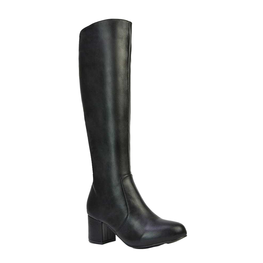 Black - Lifestyle - XY London Womens-Ladies Honey Ankle Zips Mid Block Heel Knee-High Boots