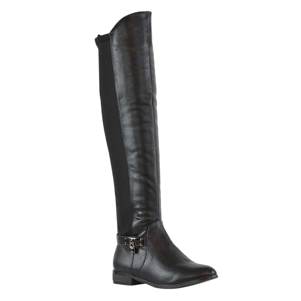 Black - Lifestyle - XY London Womens-Ladies Bella Zip Elasticated Flat Thigh-High Boots