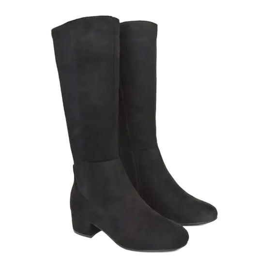 Jet Black - Front - XY London Womens-Ladies Hannah Zip Elasticated Shaft Low Block Heel Long Boots