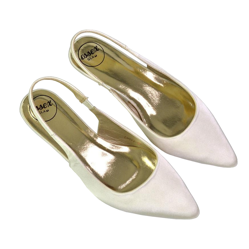 Ivory - Pack Shot - XY London Womens-Ladies Avalone Satin Sling Back Kitten Heel Sandals