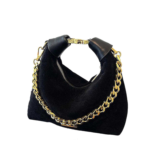 Black - Front - XY London Womens-Ladies Livvy Faux Suede Detachable Chain Handbag