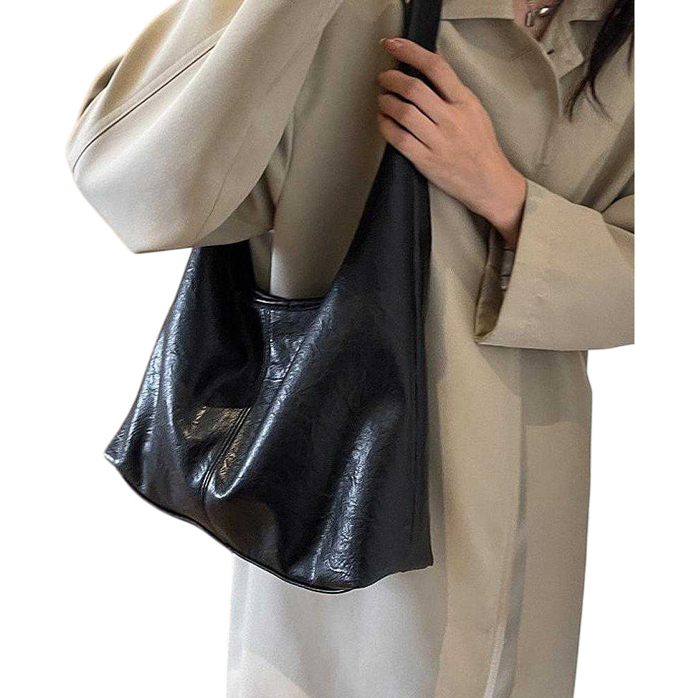 Black - Back - XY London Womens-Ladies Athena Magnetic Closure Slouch Tote Bag