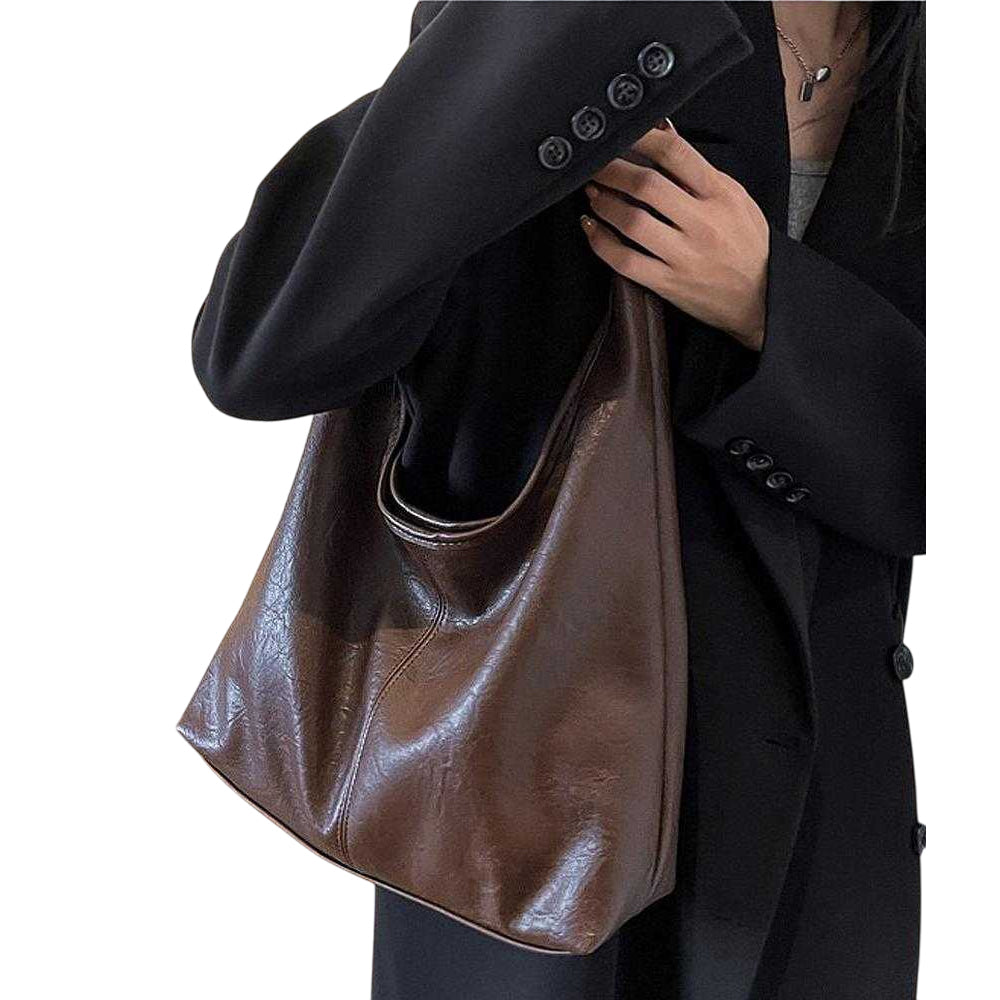 Brown - Back - XY London Womens-Ladies Athena Magnetic Closure Slouch Tote Bag