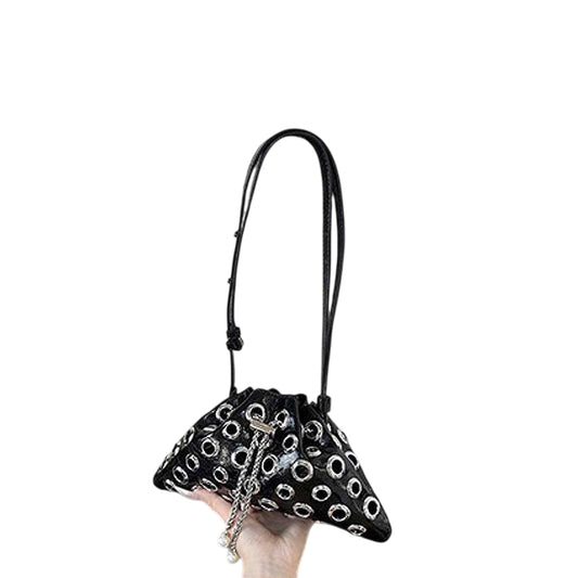 Black - Front - XY London Janieka Eyelets Shoulder Bag