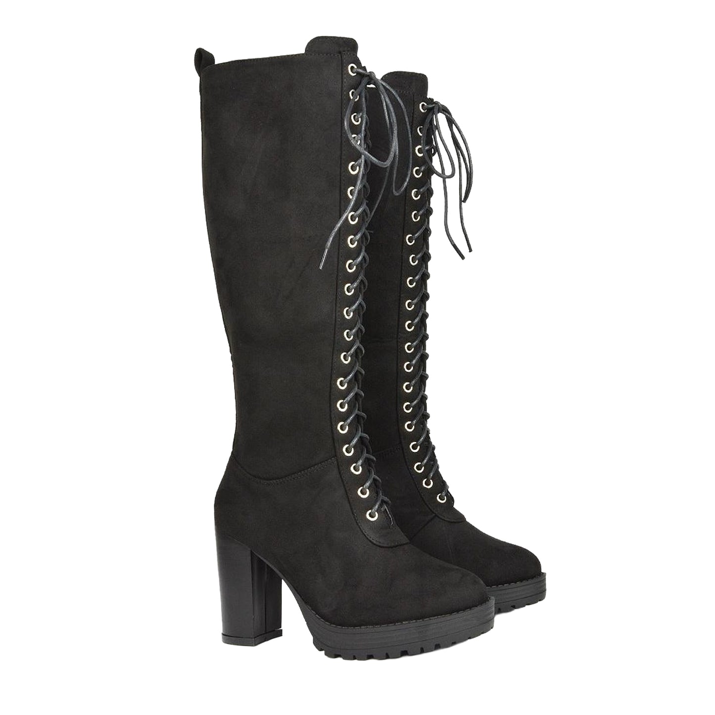 Jet Black - Lifestyle - XY London Womens-Ladies Ruthie Suedette Platform Knee-High Boots