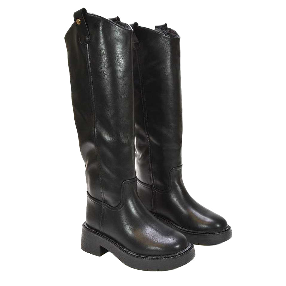 Black - Pack Shot - XY London Womens-Ladies Saffira Faux Fur Lined Knee-High Riding Boots