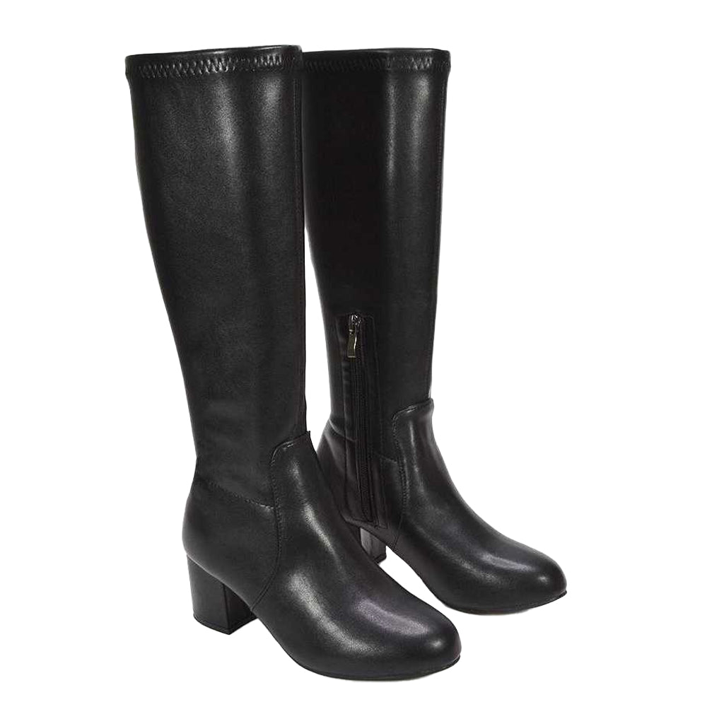 Black - Close up - XY London Womens-Ladies Masie Knee-High Low Mid Block Heel Boots