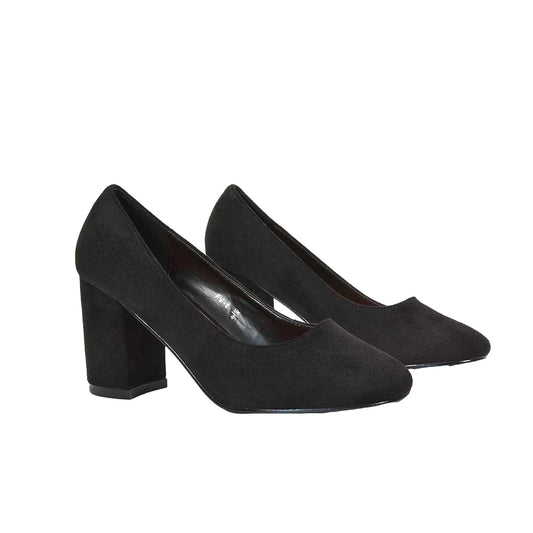 Jet Black - Front - XY London Womens-Ladies Esme Round Toe Mid Block Heel Court Shoes