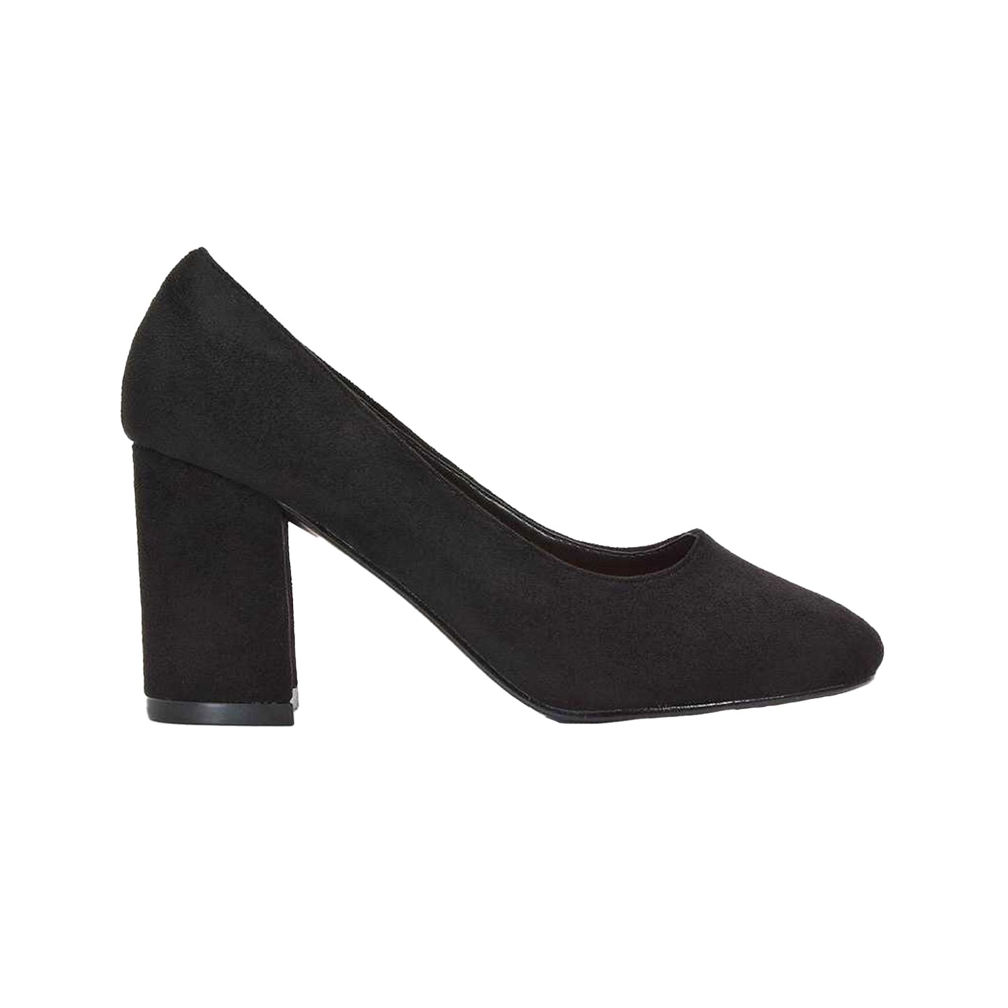 Jet Black - Side - XY London Womens-Ladies Esme Round Toe Mid Block Heel Court Shoes