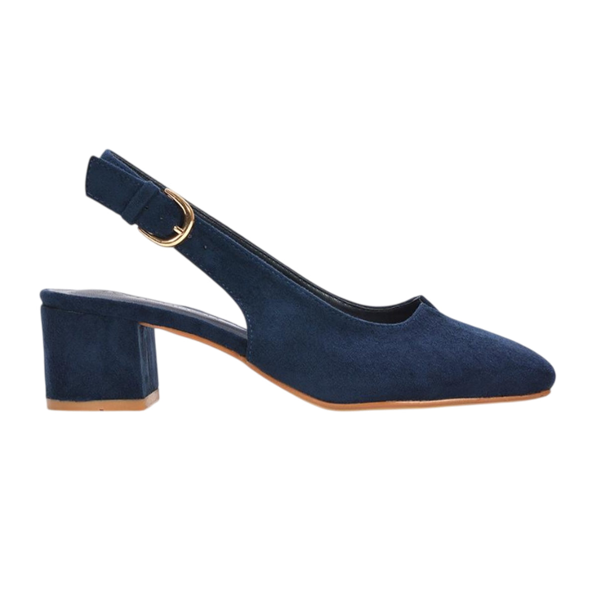 Navy - Lifestyle - XY London Womens-Ladies Elowen Sling Back Mid Block Heel Court Shoes