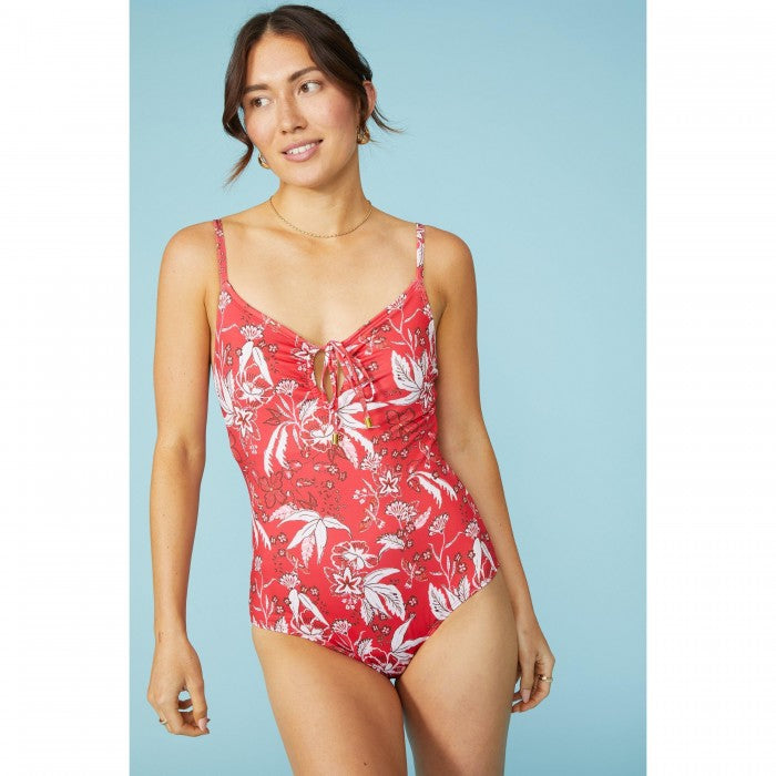 Front - Mantaray Womens/Ladies Kai Tropical Lace Up One Piece Swimsuit