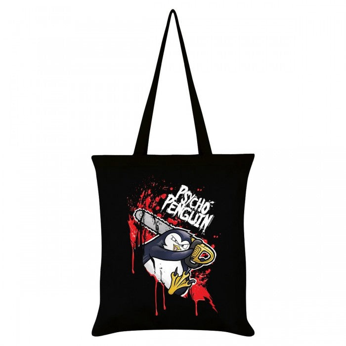 Front - Psycho Penguin Chainsaw Tote Bag