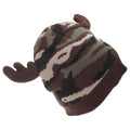 Front - FLOSO Mens Camo Pattern Winter Beanie Hat With Moose Antlers