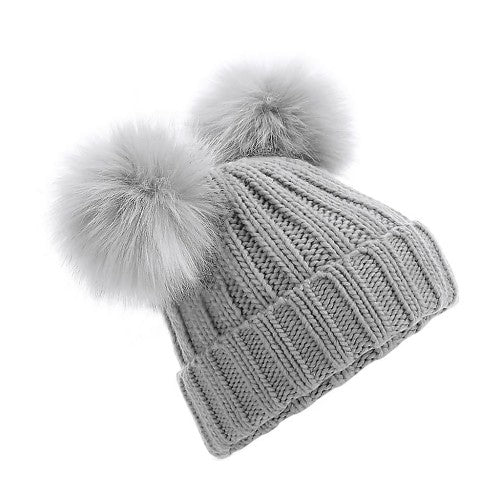 Front - Beechfield Childrens/Kids Faux Fur Double Pom Pom Beanie