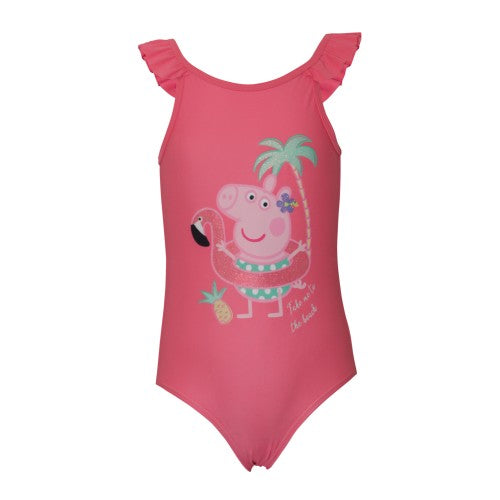 Front - Peppa Pig Girls Flamingo One Piece Swimsuit