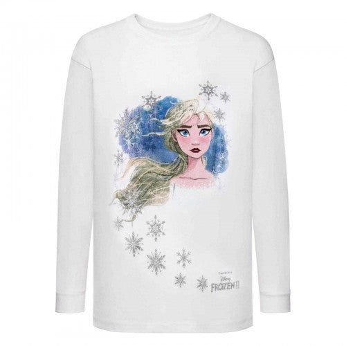 Front - Frozen II Girls Sketch Elsa Snowflake T-Shirt