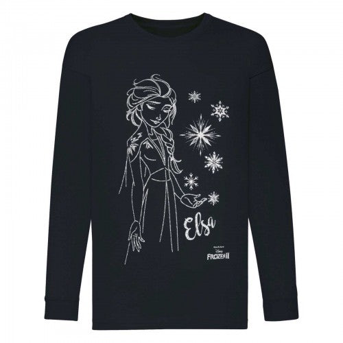 Front - Frozen II Girls Disney Elsa Snowflake Long-Sleeved T-Shirt