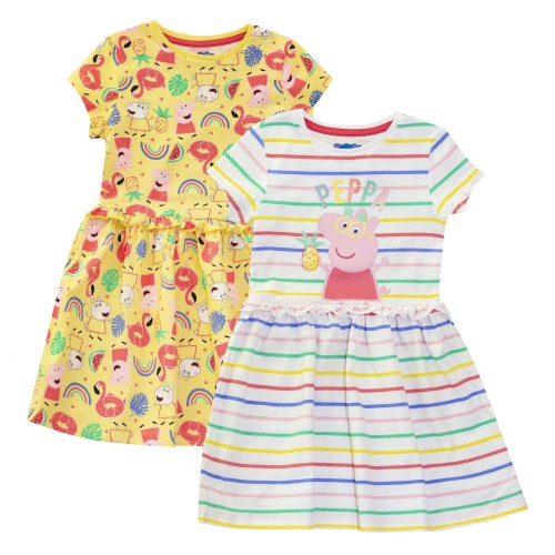 Front - Peppa Pig Girls Suzy Rainbow Dress Set (Pack of 2)
