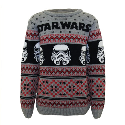 Front - Star Wars Boys Stormtrooper Knitted Christmas Jumper